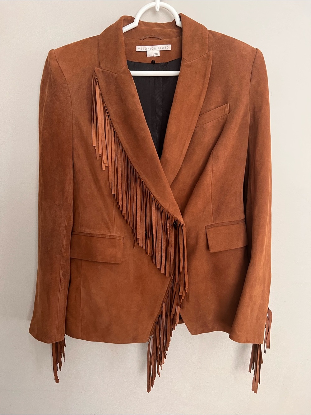 Veronica Beard Pali Dickey Jacket Lamb Suede Fringe Brown Fall Coat Size 4 - Picture 3 of 9